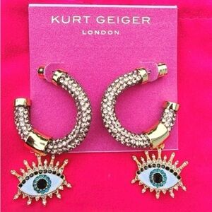 Kurt Geiger Gold Evil Eye Hoop Earrings with copper crystal accents
